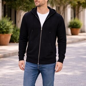 7 For All Mankind soft Nylon Black Zip-Up Hooded Sweater szie L